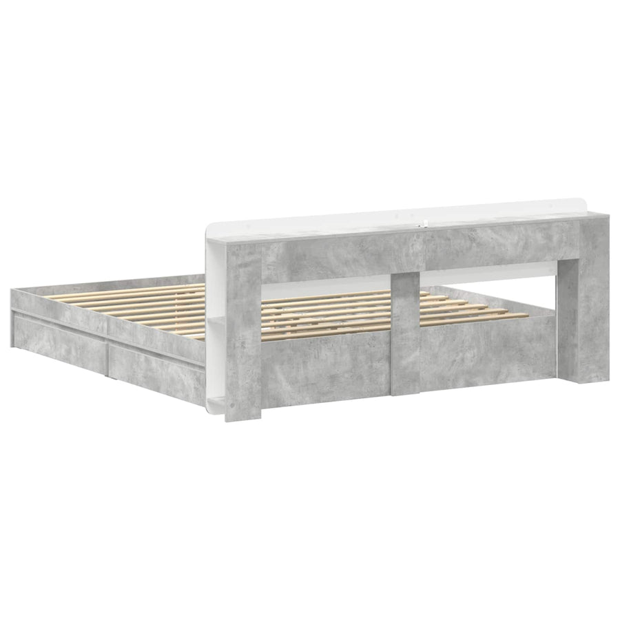 Bedframe met opslag Betongrijs 200 x 200 cm Bewerkt hout