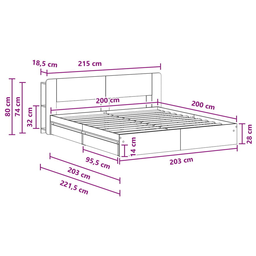 Bedframe met opslag Betongrijs 200 x 200 cm Bewerkt hout