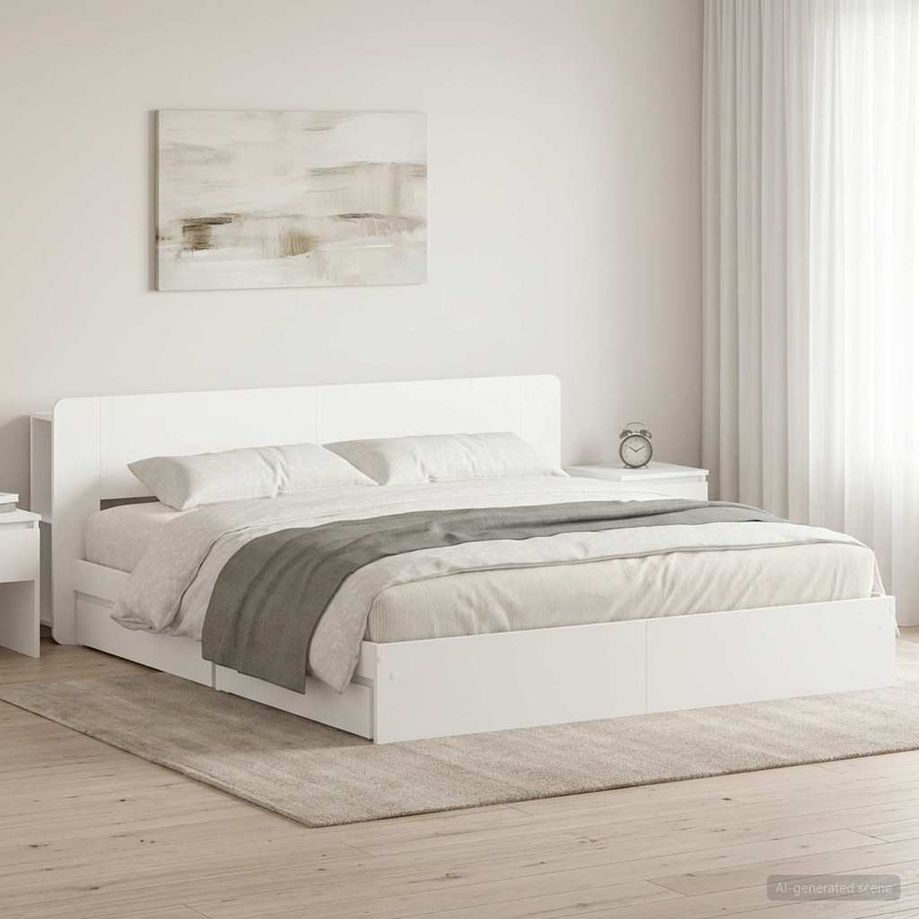 Bedframe met opslag met lade Wit 200 x 200 cm Bewerkt hout