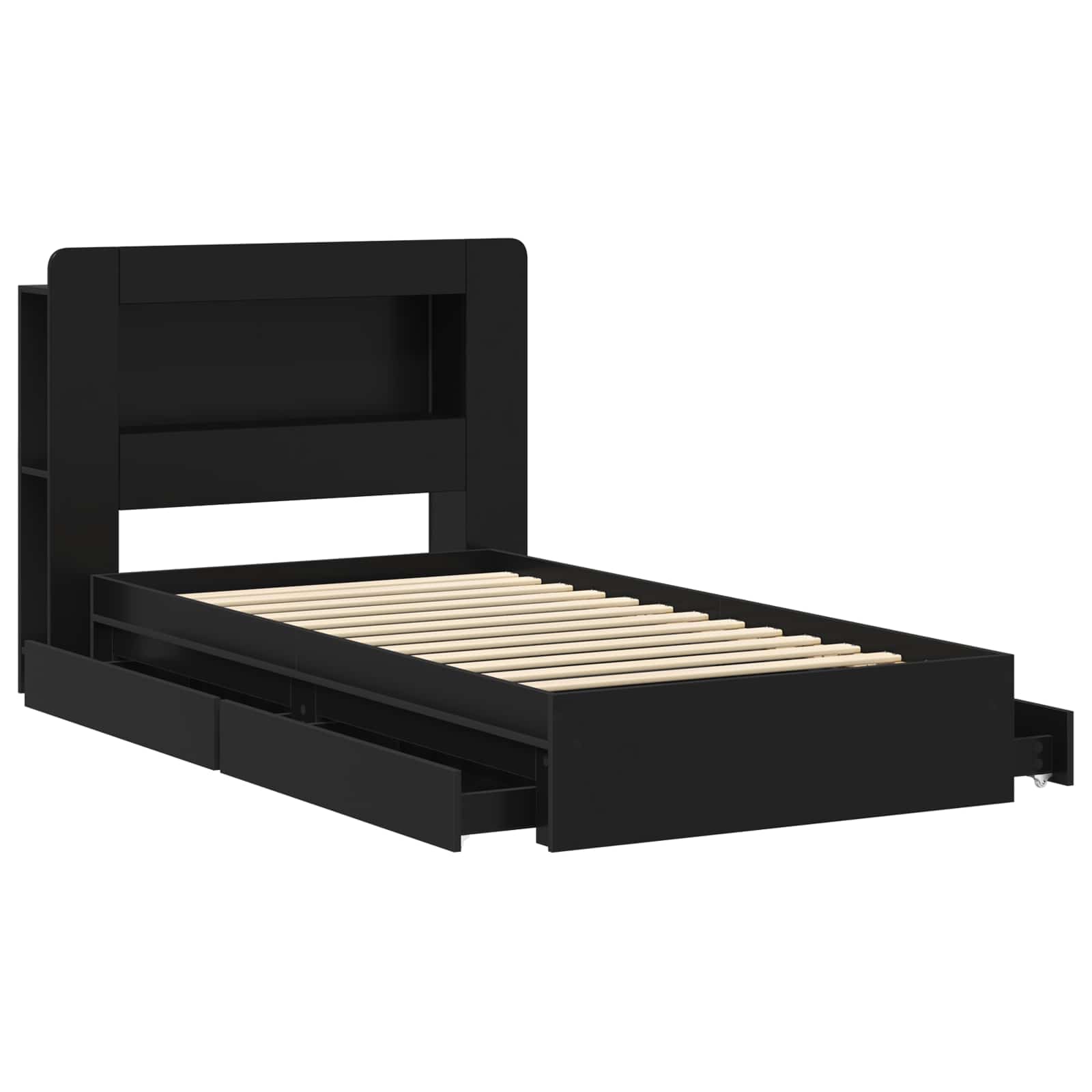 Bedframe met opslag met lade Zwart 75 x 190 cm Bewerkt hout