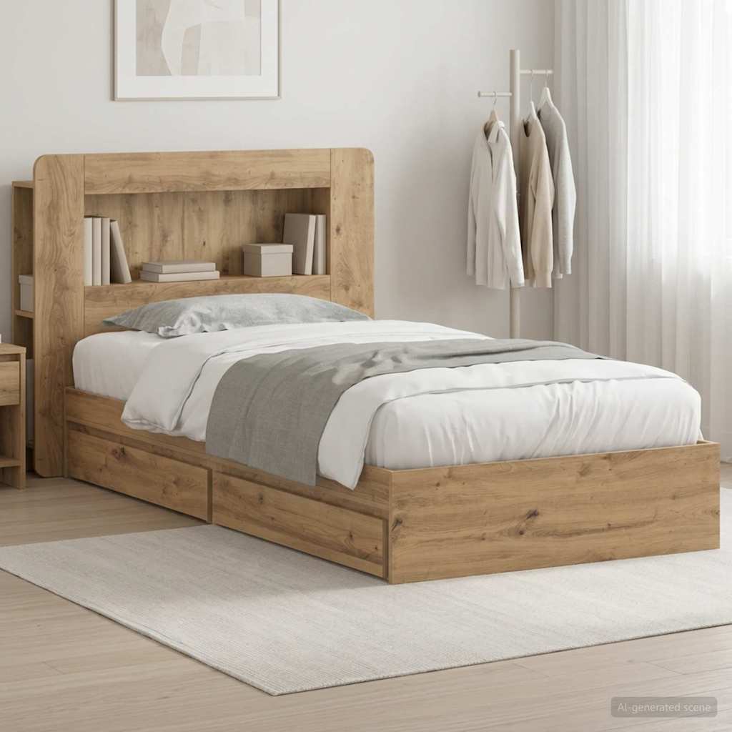Bedframe met opslag Artisanaal eiken 80 x 200 cm Bewerkt hout