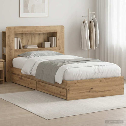 Bedframe met opslag Artisanaal eiken 80 x 200 cm Bewerkt hout