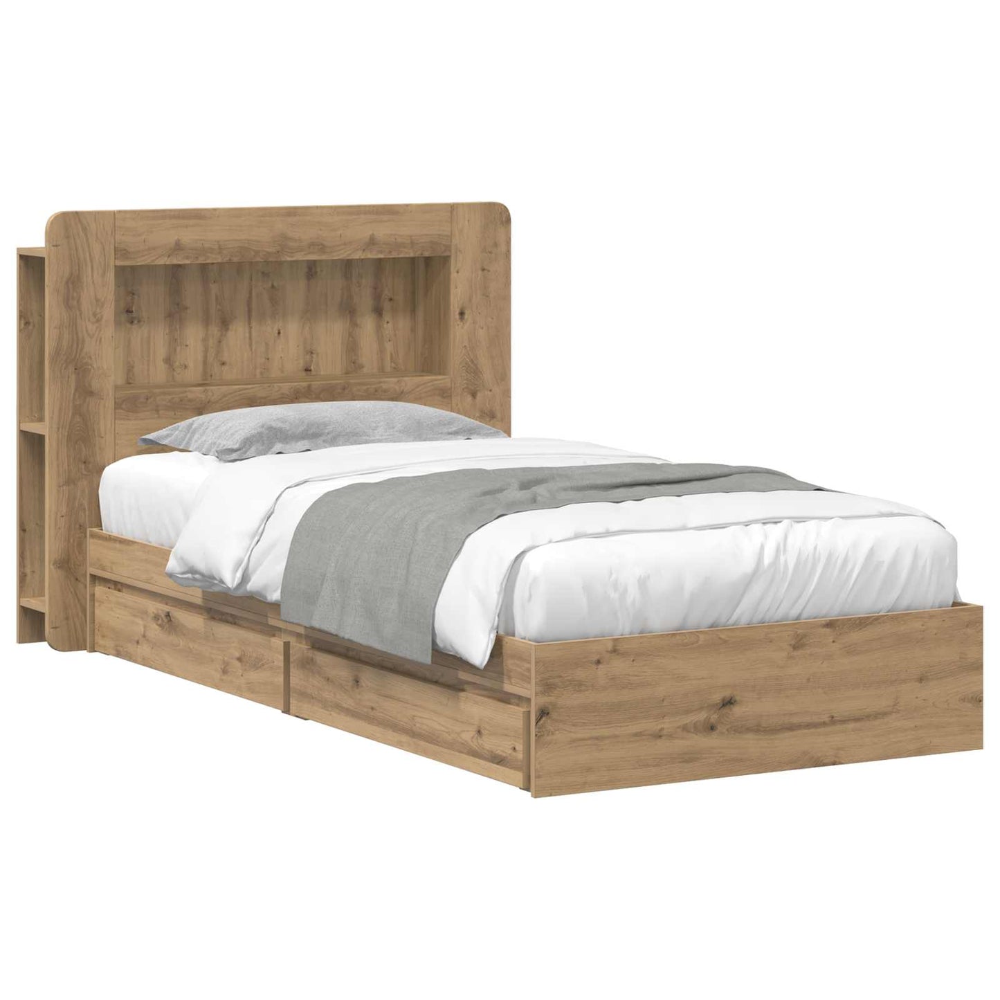 Bedframe met opslag Artisanaal eiken 80 x 200 cm Bewerkt hout