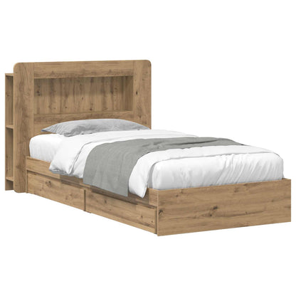Bedframe met opslag Artisanaal eiken 80 x 200 cm Bewerkt hout