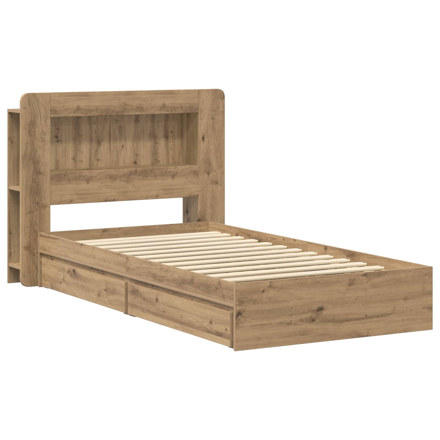 Bedframe met opslag Artisanaal eiken 80 x 200 cm Bewerkt hout