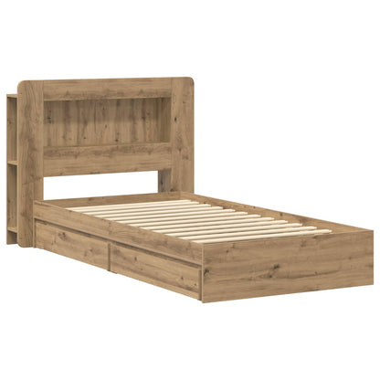 Bedframe met opslag Artisanaal eiken 80 x 200 cm Bewerkt hout