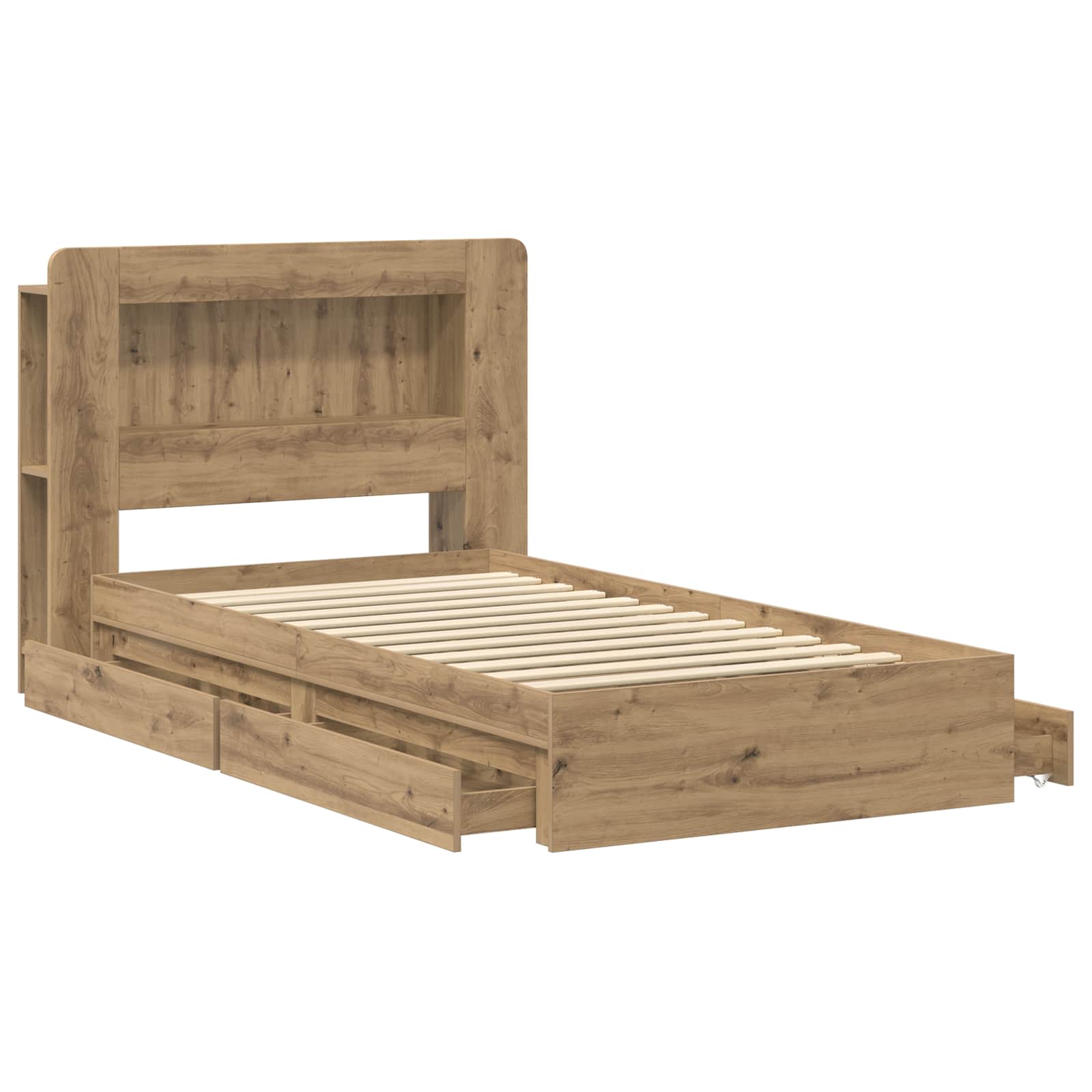 Bedframe met opslag Artisanaal eiken 80 x 200 cm Bewerkt hout