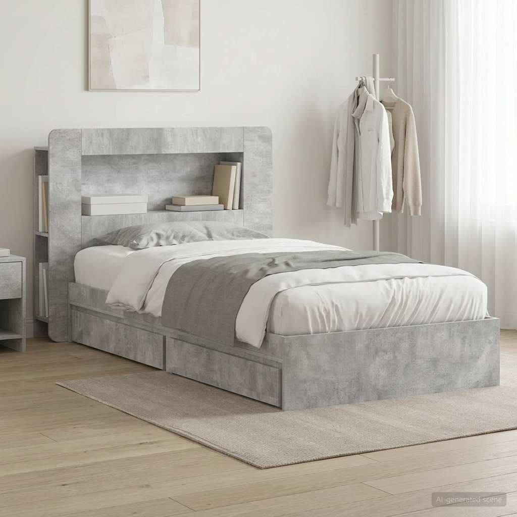 Bedframe met opslag Betongrijs 80 x 200 cm Bewerkt hout