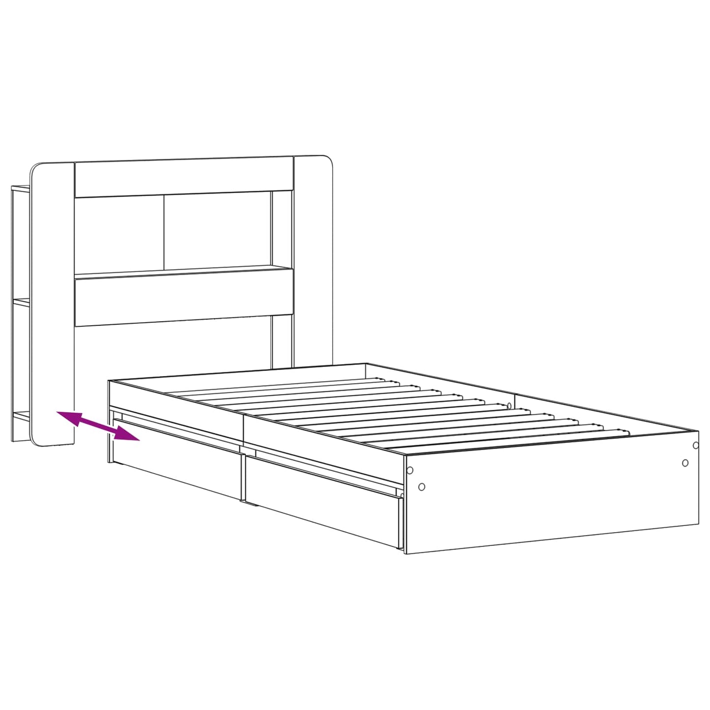 Bedframe met opslag met lade Wit 80 x 200 cm Bewerkt hout
