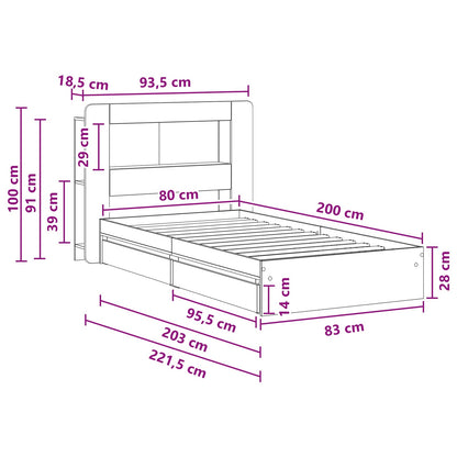 Bedframe met opslag met lade Wit 80 x 200 cm Bewerkt hout