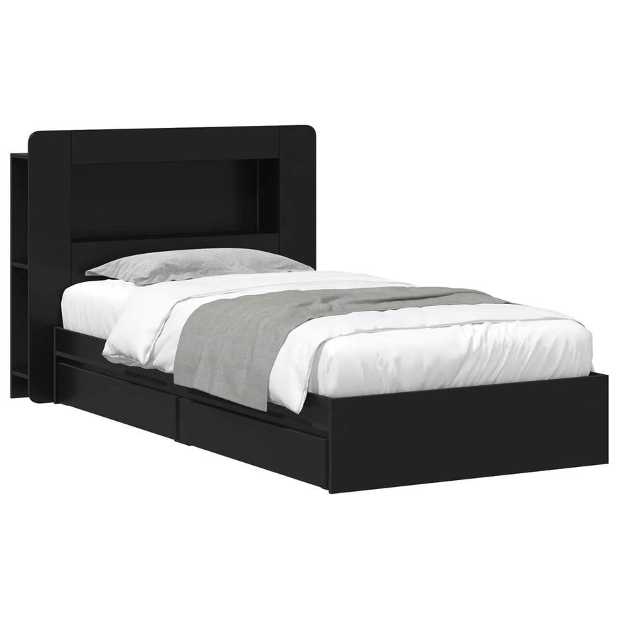 Bedframe met opslag met lade Zwart 90 x 190 cm Bewerkt hout