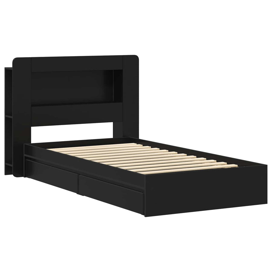 Bedframe met opslag met lade Zwart 90 x 190 cm Bewerkt hout