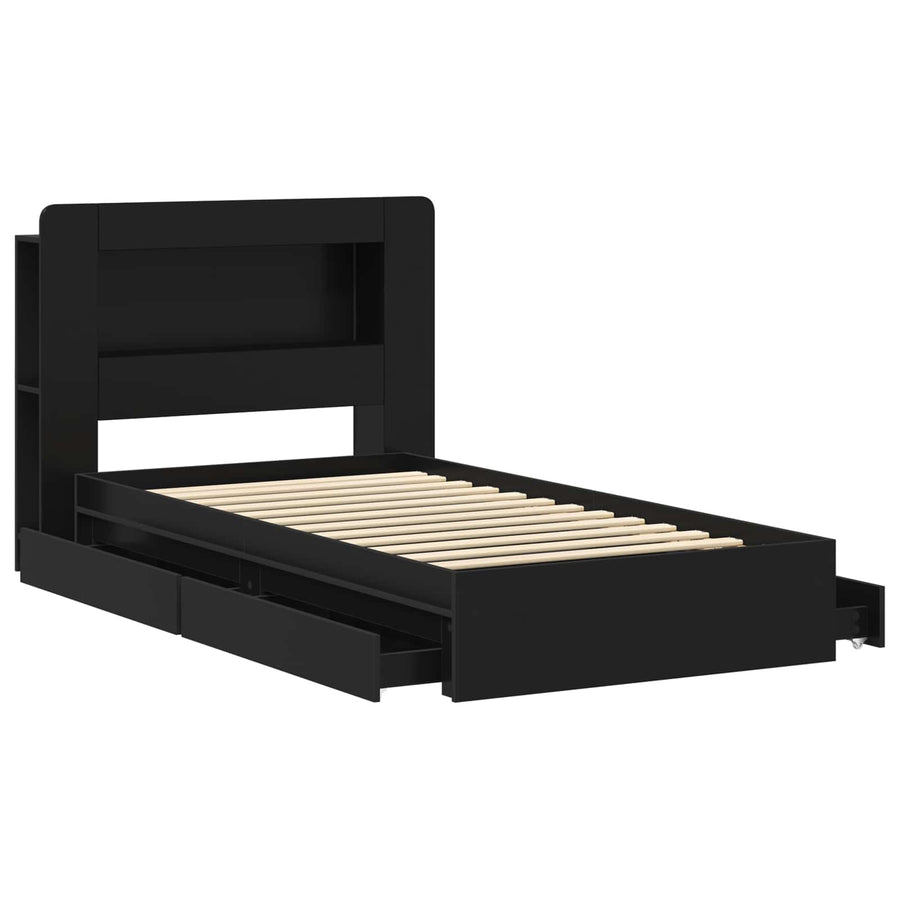 Bedframe met opslag met lade Zwart 90 x 190 cm Bewerkt hout