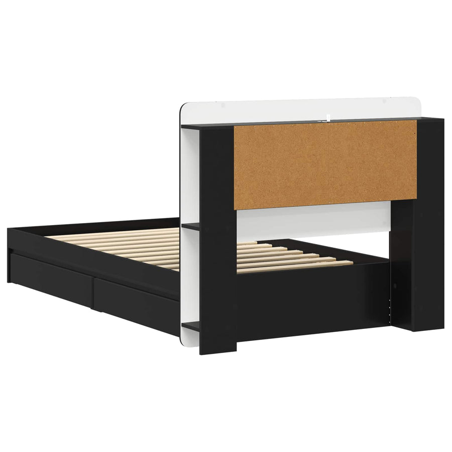 Bedframe met opslag met lade Zwart 90 x 190 cm Bewerkt hout