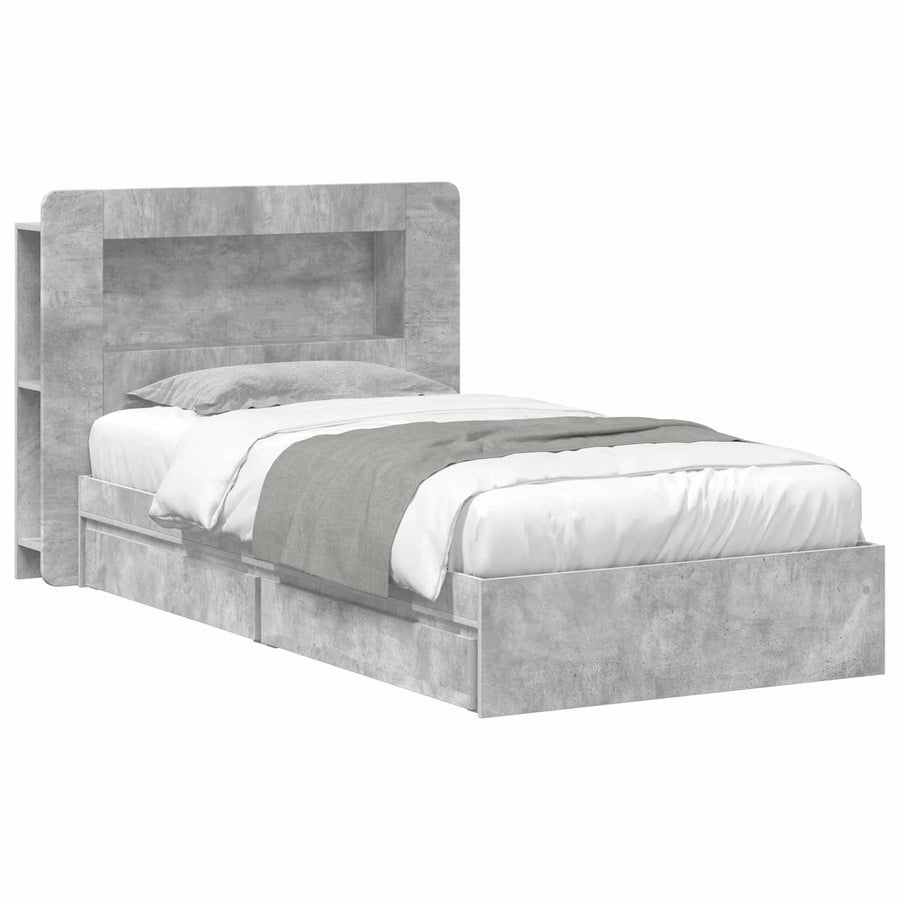 Bedframe met opslag Betongrijs 90 x 190 cm Bewerkt hout
