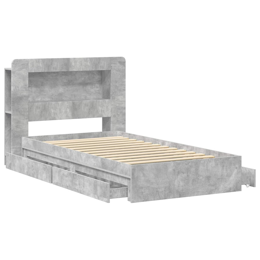 Bedframe met opslag Betongrijs 90 x 190 cm Bewerkt hout