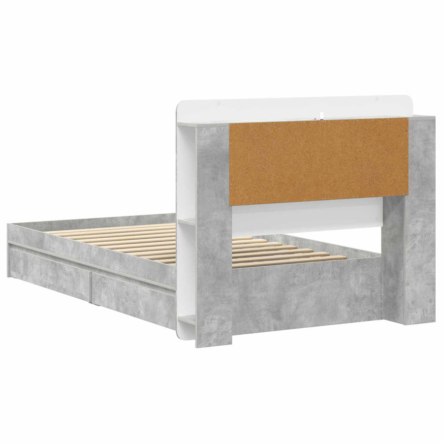 Bedframe met opslag Betongrijs 90 x 190 cm Bewerkt hout