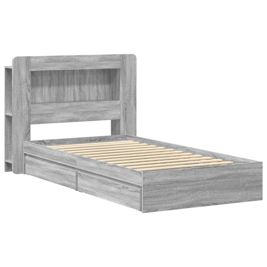 Bedframe met opslag Grijs Sonoma 90 x 190 cm Bewerkt hout