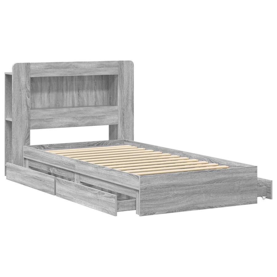 Bedframe met opslag Grijs Sonoma 90 x 190 cm Bewerkt hout