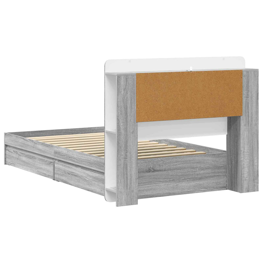 Bedframe met opslag Grijs Sonoma 90 x 190 cm Bewerkt hout