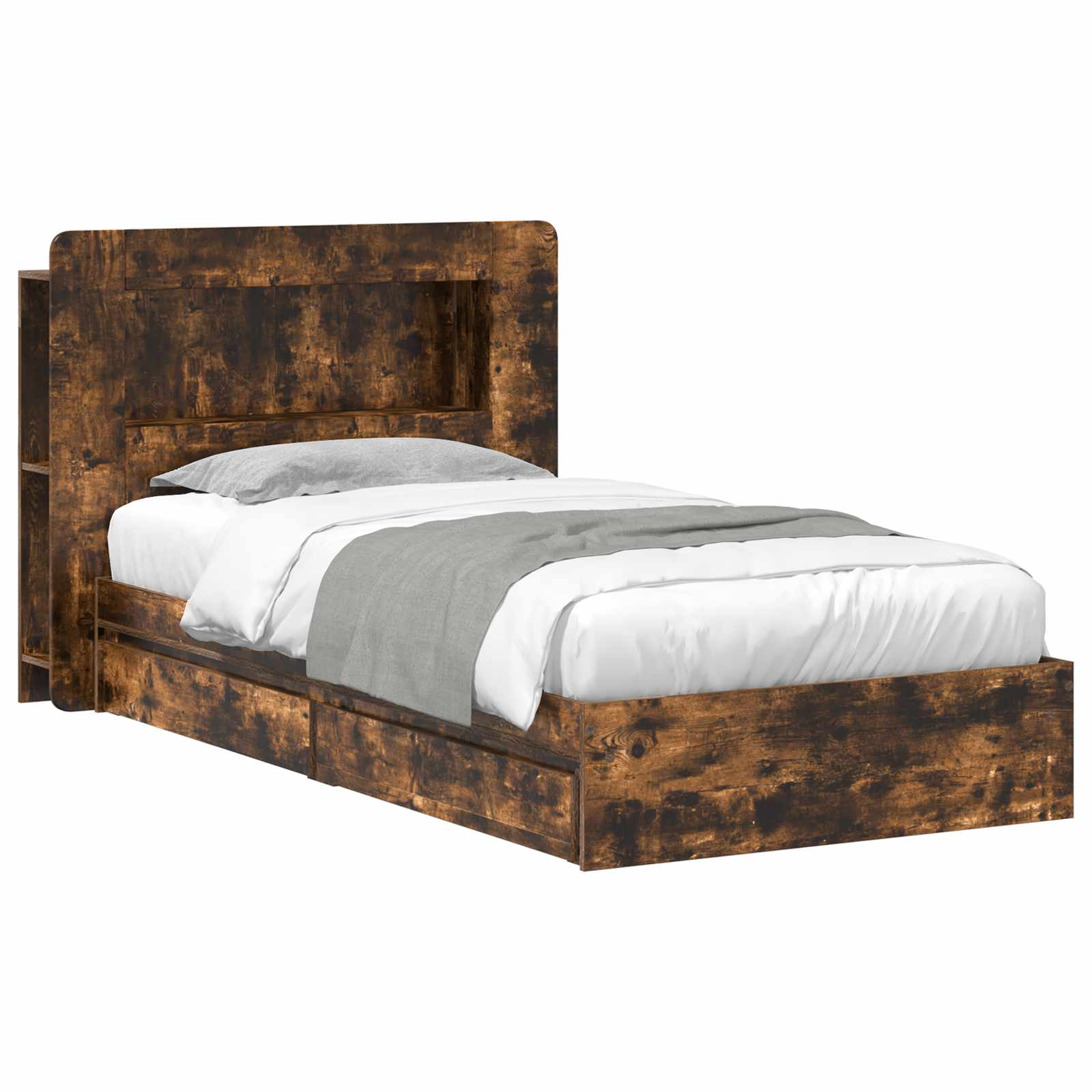 Bedframe met opslag Gerookt eiken 90 x 190 cm Bewerkt hout