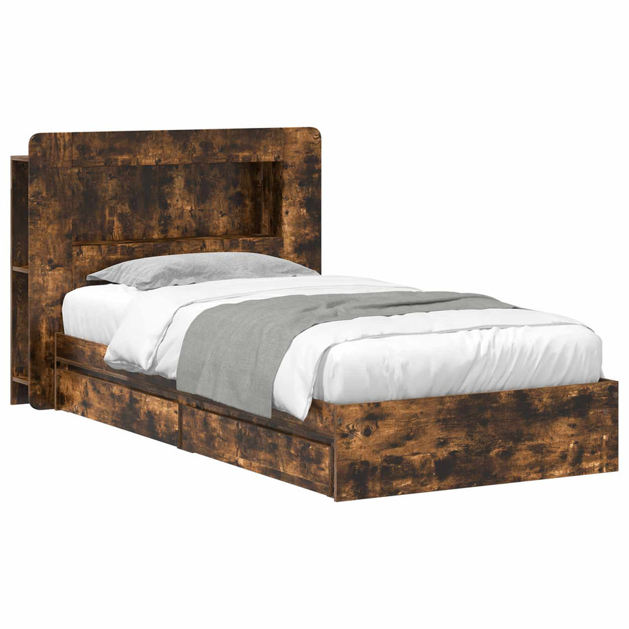 Bedframe met opslag Gerookt eiken 90 x 190 cm Bewerkt hout