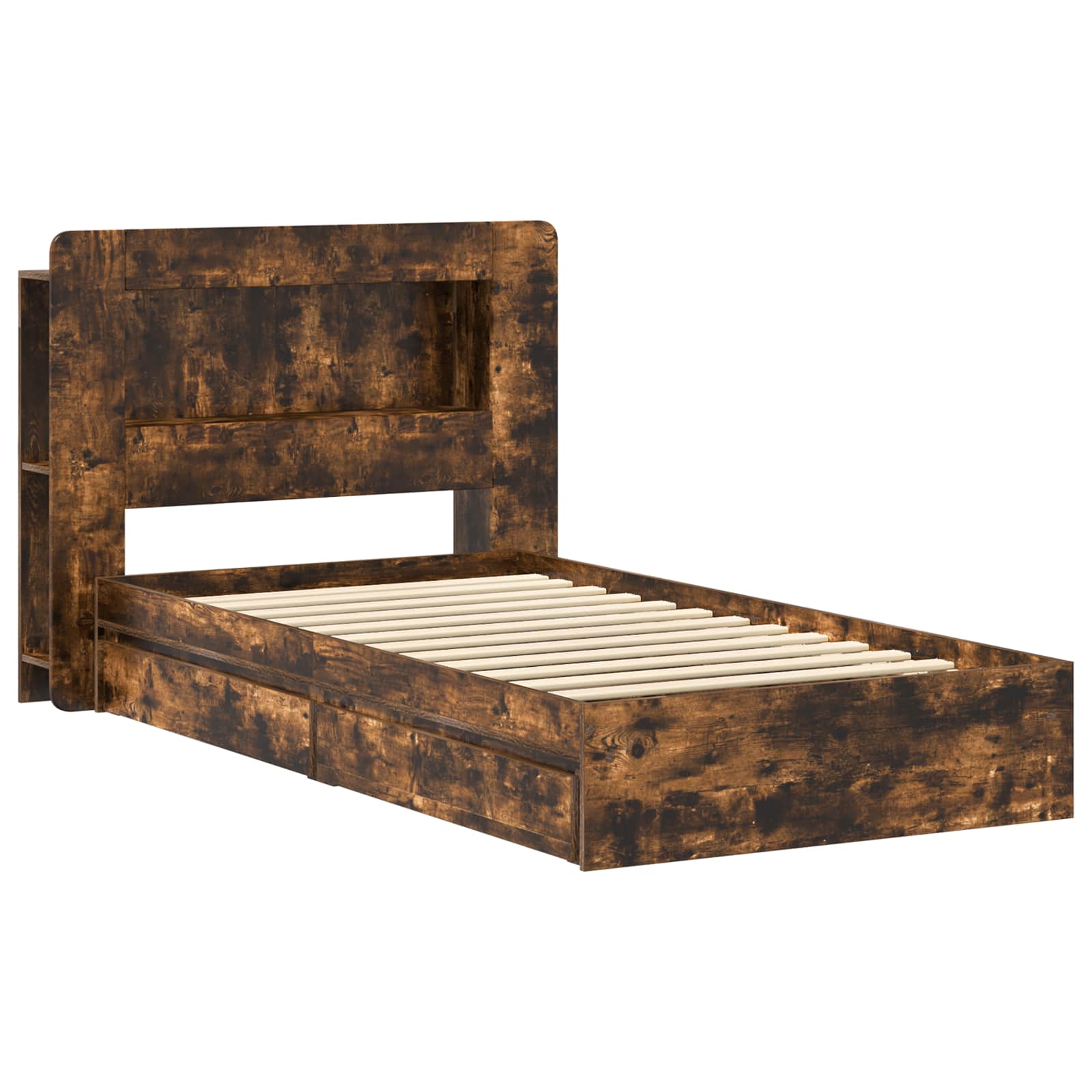 Bedframe met opslag Gerookt eiken 90 x 190 cm Bewerkt hout