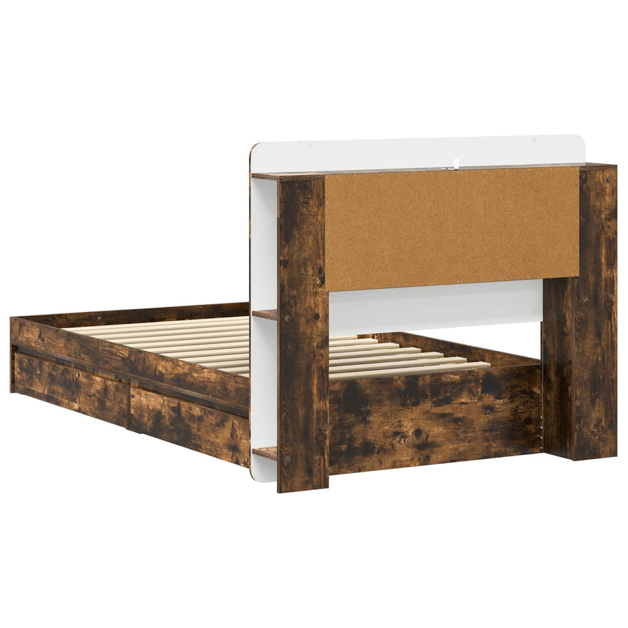 Bedframe met opslag Gerookt eiken 90 x 190 cm Bewerkt hout