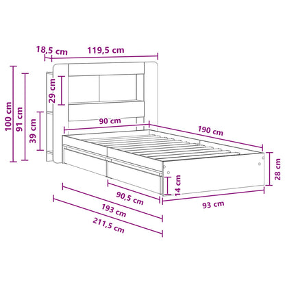 Bedframe met opslag Gerookt eiken 90 x 190 cm Bewerkt hout