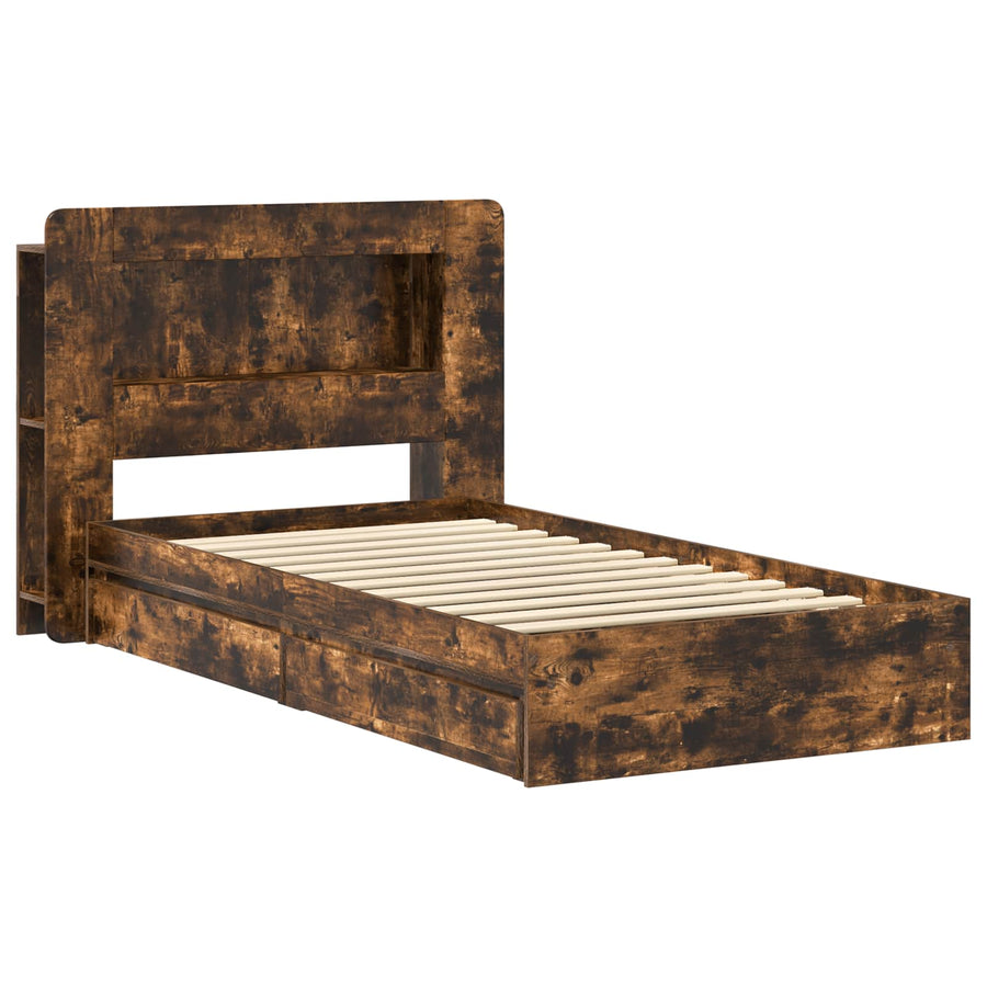 Bedframe met opslag Gerookt eiken 100 x 200 cm Bewerkt hout