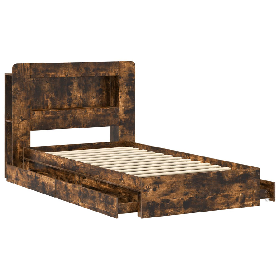 Bedframe met opslag Gerookt eiken 100 x 200 cm Bewerkt hout