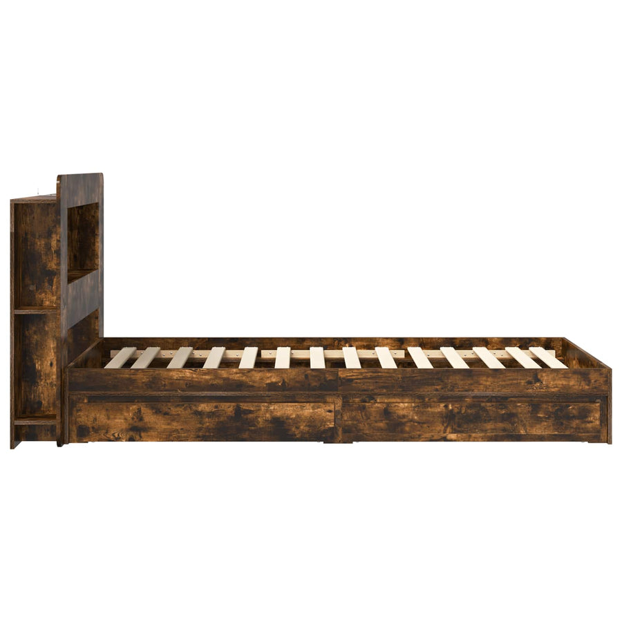 Bedframe met opslag Gerookt eiken 100 x 200 cm Bewerkt hout