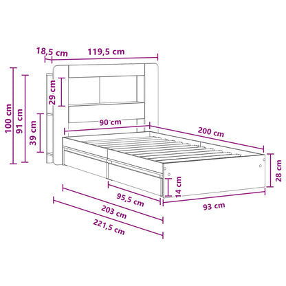 Bedframe met opslag Sonoma Eiken 90 x 200 cm Bewerkt hout