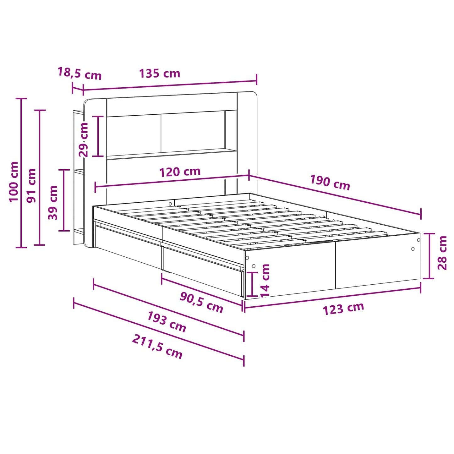Bedframe met opslag Bewerkt hout