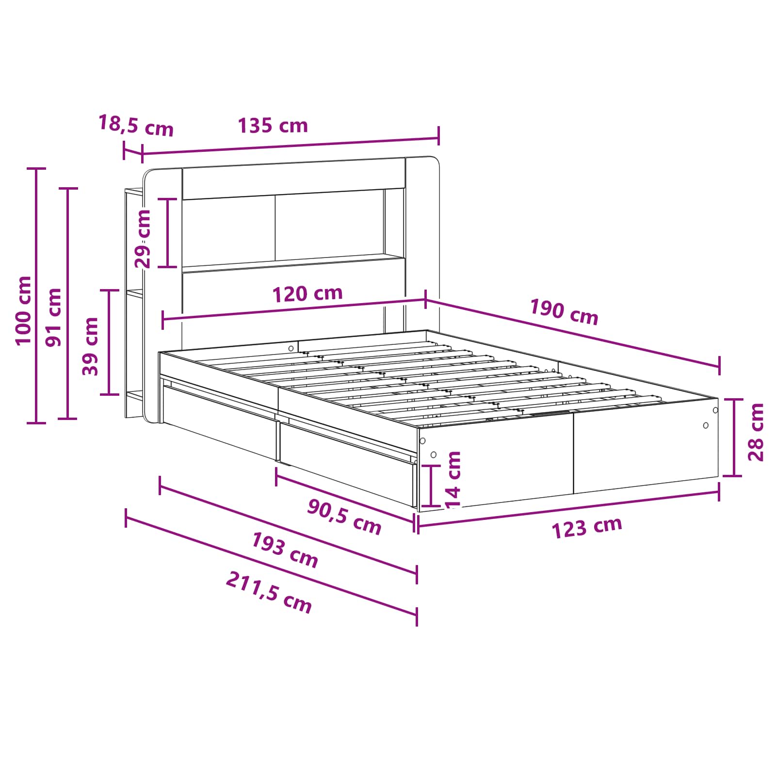 Bedframe met opslag Bewerkt hout