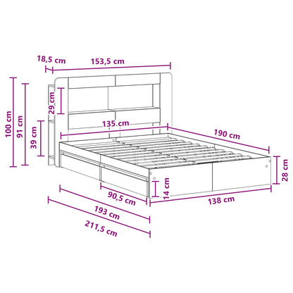 Bedframe met opslag Betongrijs 135 x 190 cm Bewerkt hout