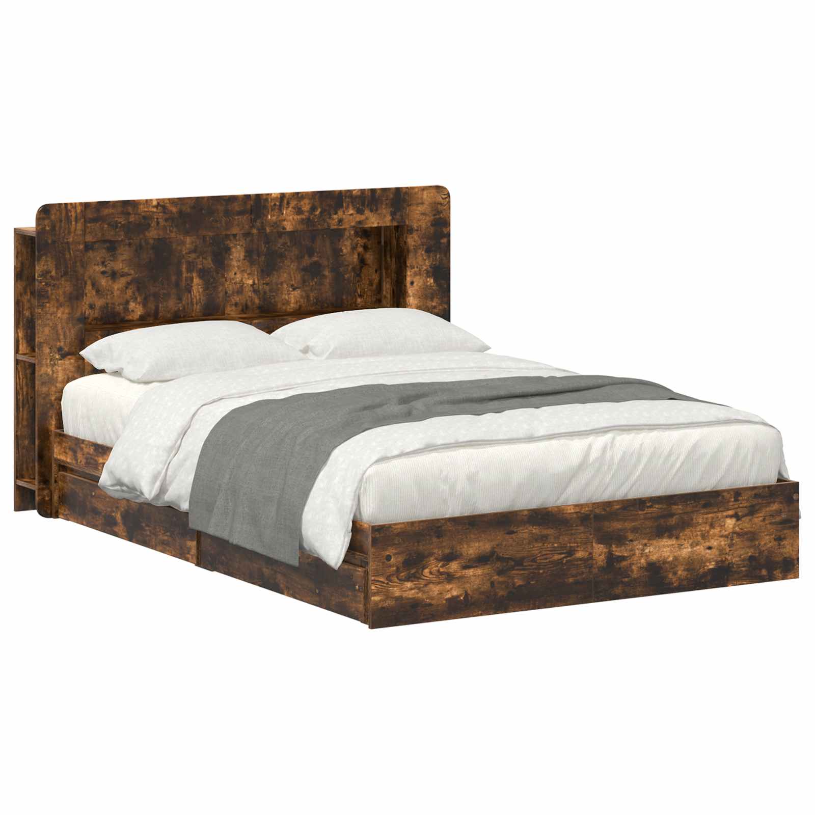 Bedframe met opslag Gerookt eiken 135 x 190 cm Bewerkt hout