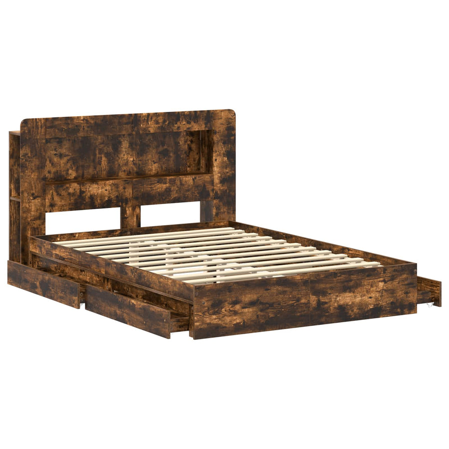 Bedframe met opslag Gerookt eiken 135 x 190 cm Bewerkt hout