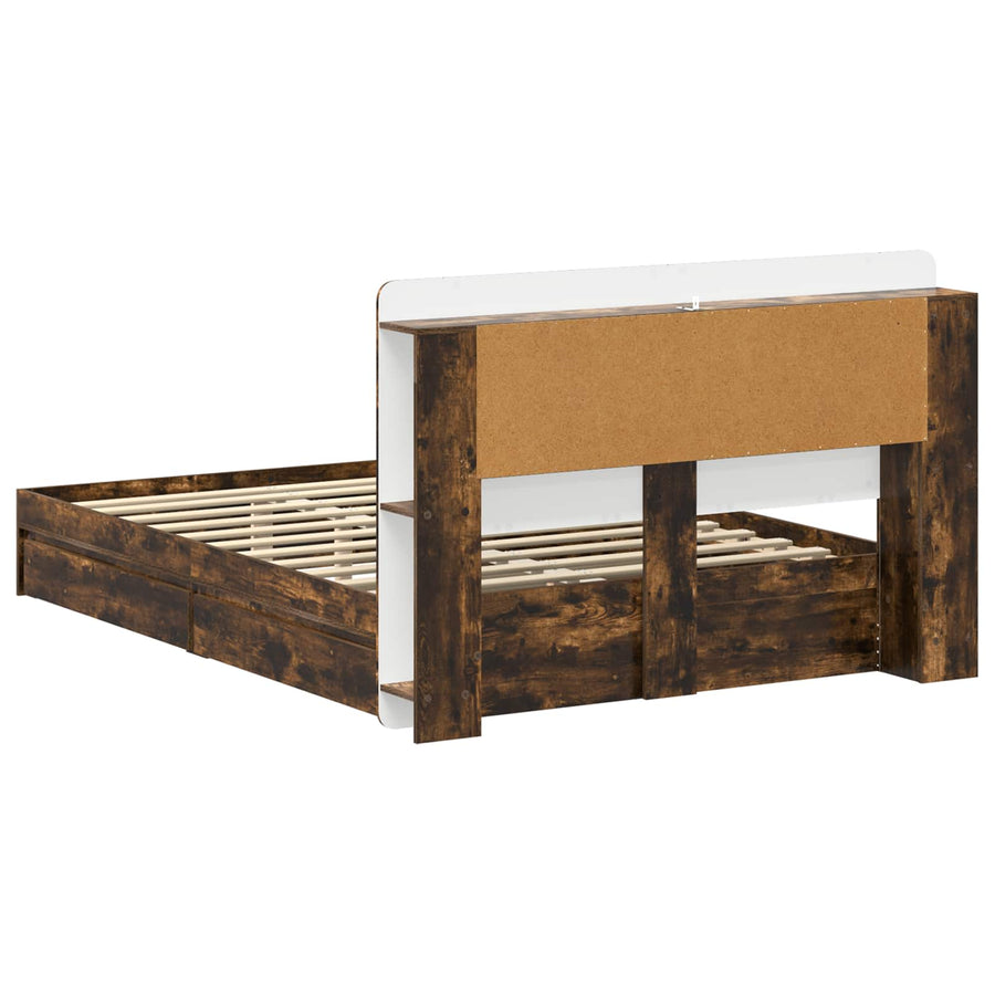 Bedframe met opslag Gerookt eiken 135 x 190 cm Bewerkt hout