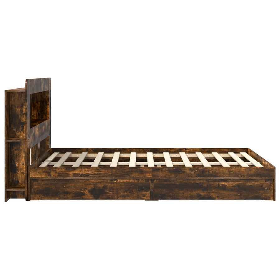 Bedframe met opslag Gerookt eiken 135 x 190 cm Bewerkt hout