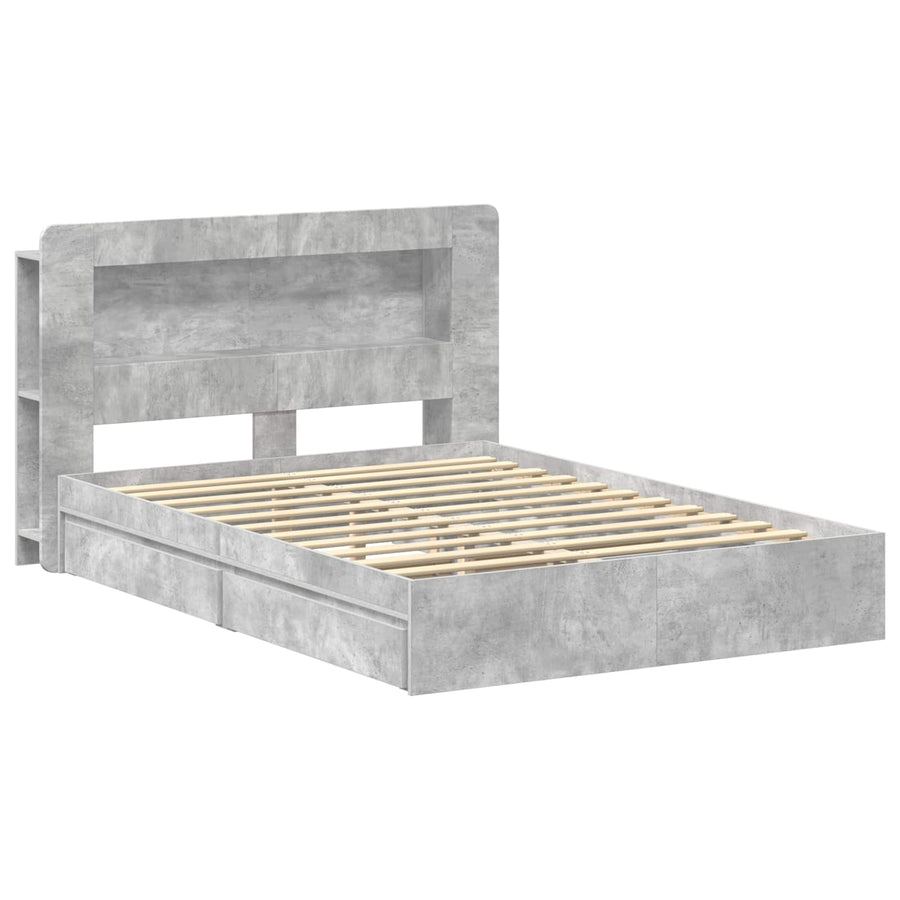 Bedframe met opslag Betongrijs 150 x 200 cm Bewerkt hout