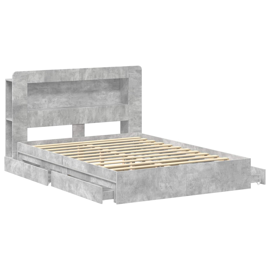 Bedframe met opslag Betongrijs 150 x 200 cm Bewerkt hout