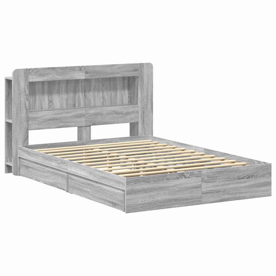 Bedframe met opslag Grijs Sonoma 160 x 200 cm Bewerkt hout