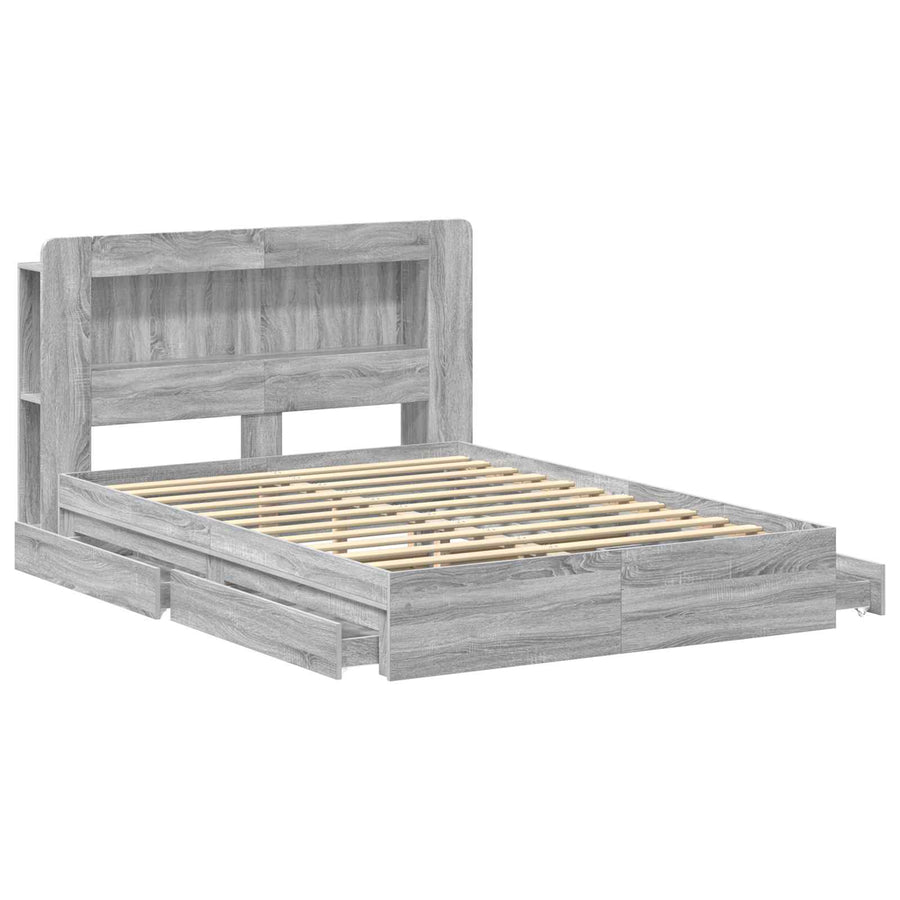 Bedframe met opslag Grijs Sonoma 160 x 200 cm Bewerkt hout