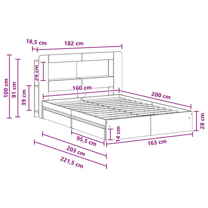 Bedframe met opslag Grijs Sonoma 160 x 200 cm Bewerkt hout