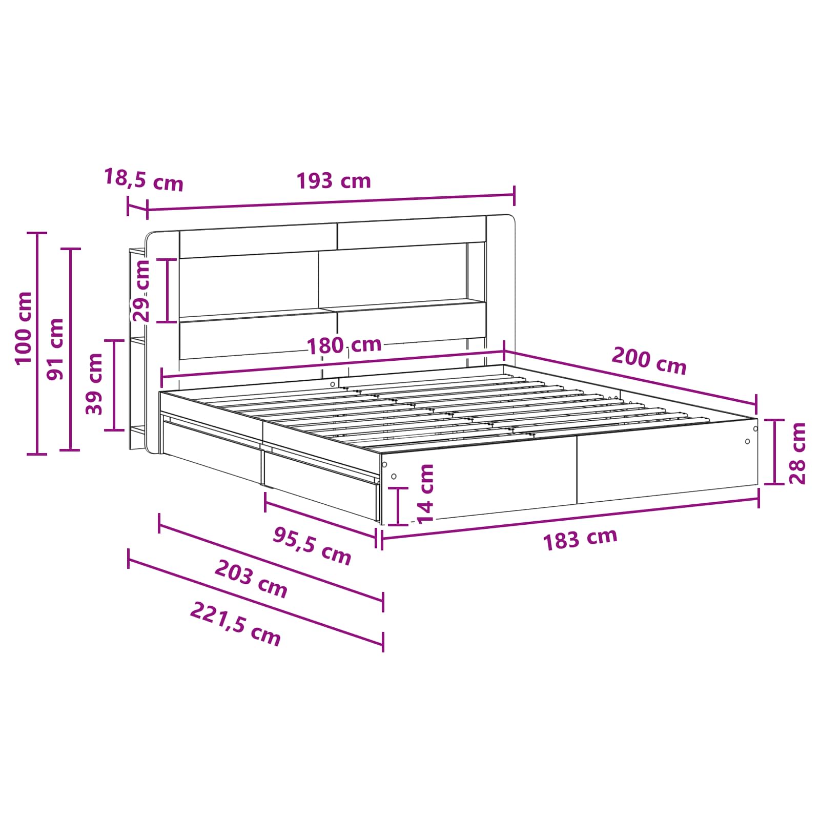 Bedframe met opslag Bewerkt hout