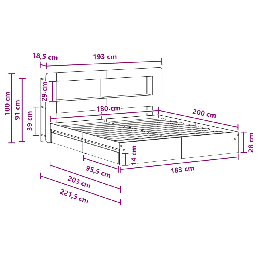 Bedframe met opslag Grijs Sonoma 180 x 200 cm Bewerkt hout