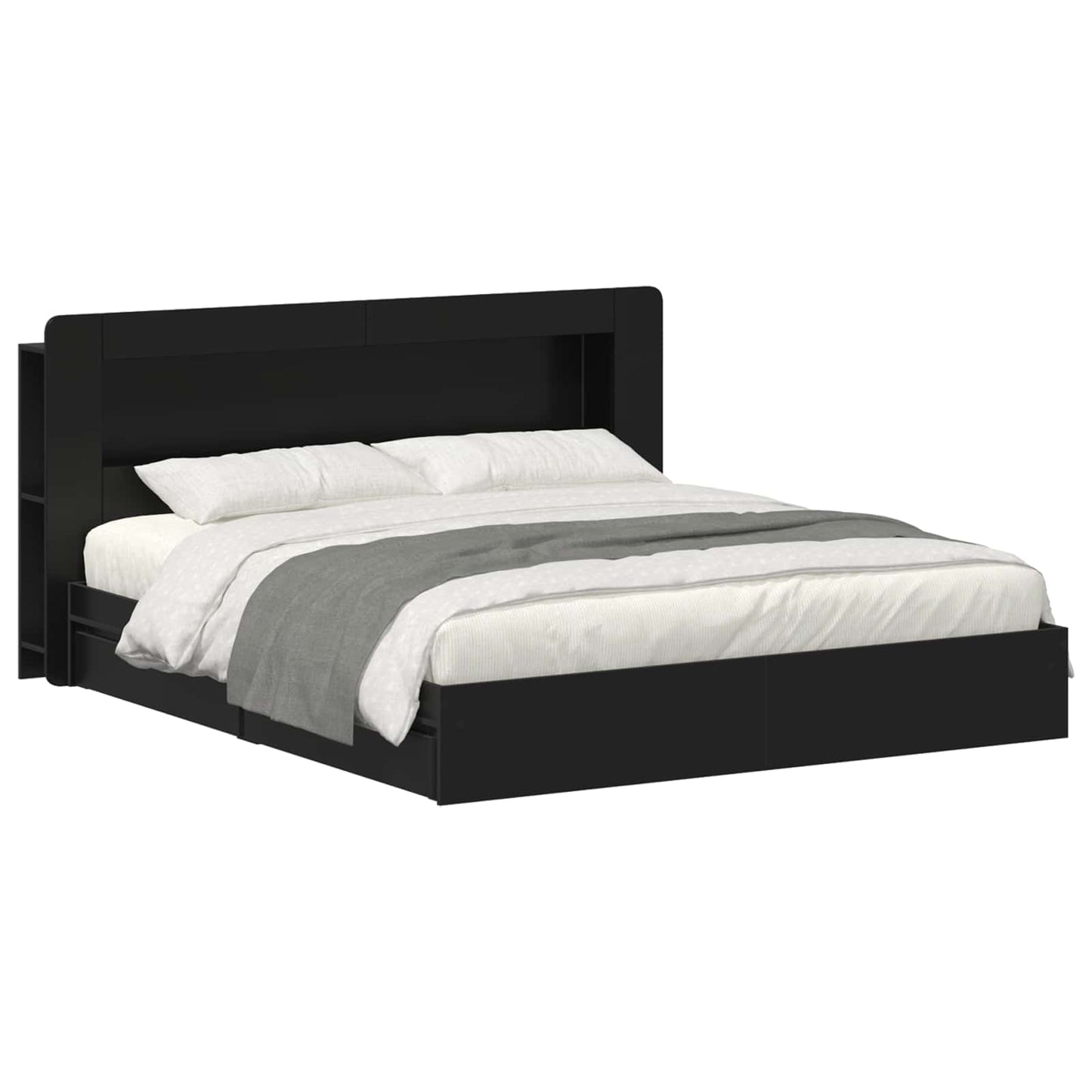 Bedframe met opslag met lade Zwart 200 x 200 cm Bewerkt hout