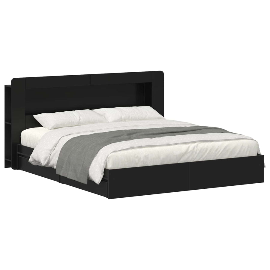 Bedframe met opslag met lade Zwart 200 x 200 cm Bewerkt hout