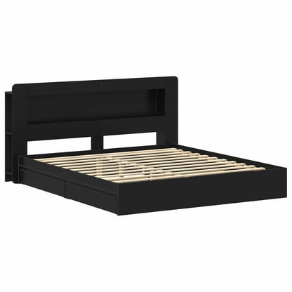 Bedframe met opslag met lade Zwart 200 x 200 cm Bewerkt hout